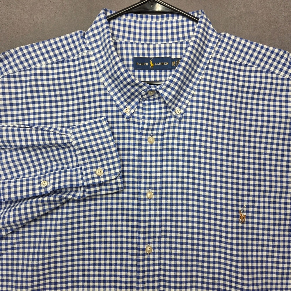 Ralph Lauren Mens 3XB Blue White Gingham Button Down Shirt Long Sleeve Big Tall